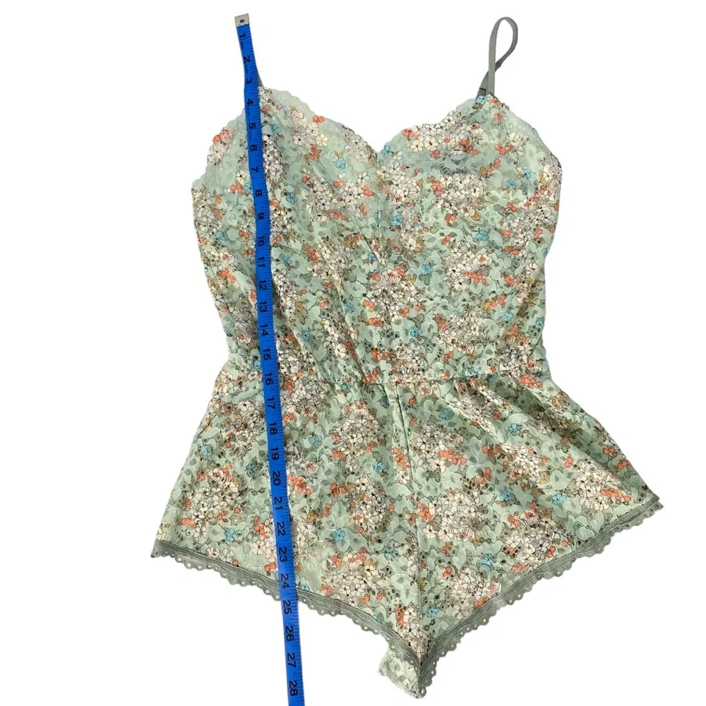 Victoria's Secret Romper Size Small Green Lace Floral Lingerie Semi Sheer